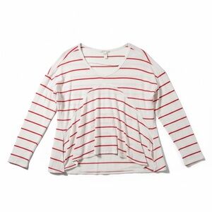 Striped Long Sleeve Scoop Neck Tee - White & Red